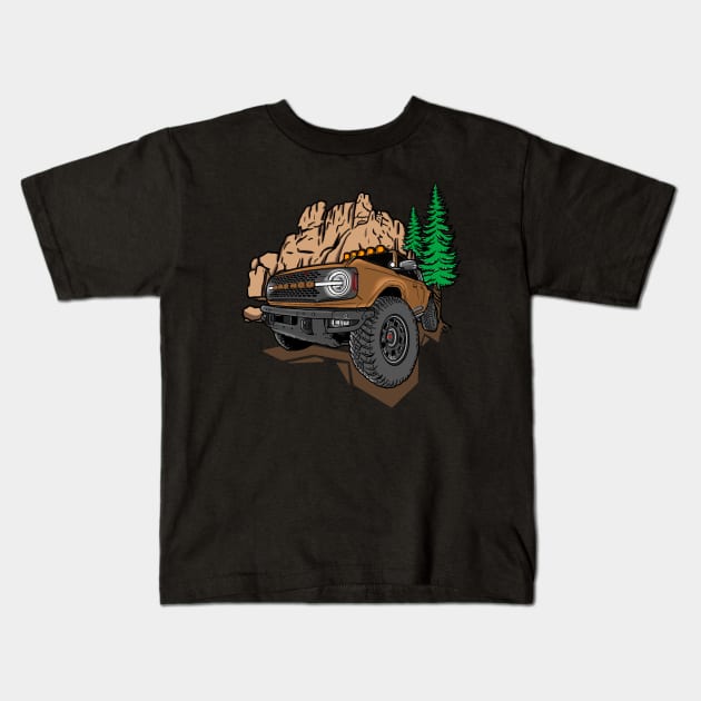 Ford Bronco Design - Brown Bronco Kids T-Shirt by 4x4 Sketch